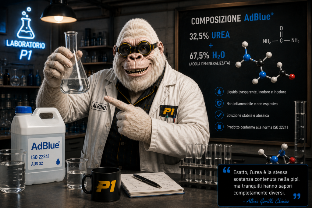 Albino Gorilla Chimico di PuliziaIniettori.it mostra la composizione chimica del liquido AdBlue