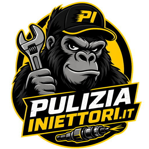 Logo ufficiale PuliziaIniettori.it con gorilla meccanico e chiave inglese
